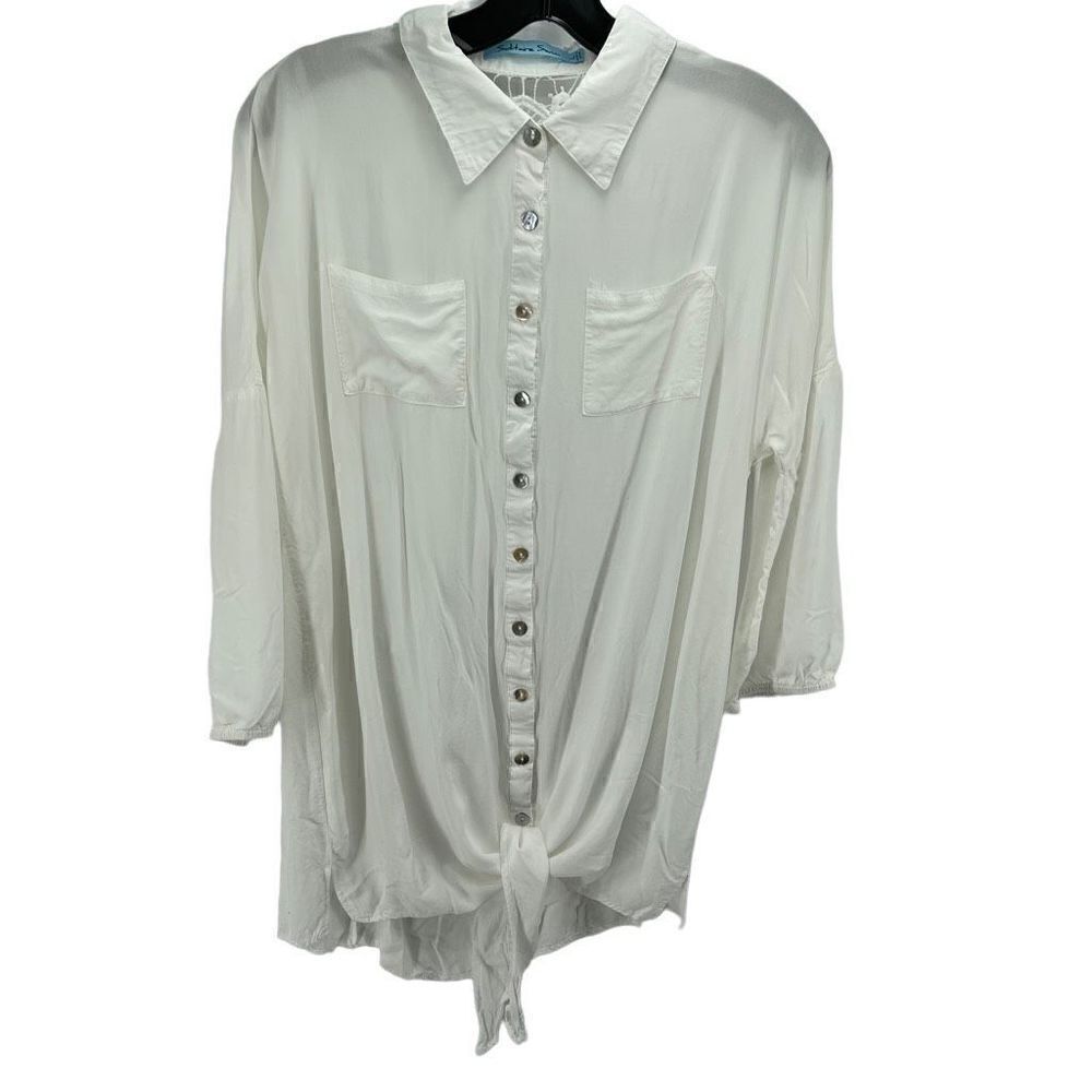 Solitaire Swim Womens Cover Up Lace Back Sheer Long Sleeve Casual White Large